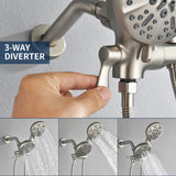 Shower Faucets Sets Complete with Tub & Valve, 48 Setting Dual 2-in-1 High Pressure Rain & Handheld Shower Head System with 3-Way Water Diverter & Shower Trim Kit