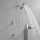 Shower Faucets Sets Complete with Tub & Valve, 48 Setting Dual 2-in-1 High Pressure Rain & Handheld Shower Head System with 3-Way Water Diverter & Shower Trim Kit