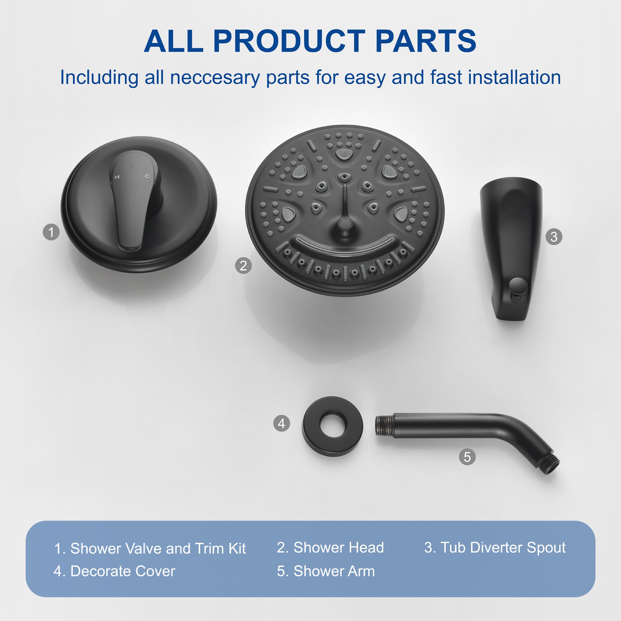 Shower Faucet Set Complete with Tub Spout, Single Function Shower Trim Kit with 8 Inches Shower Head, Rainfall Shower Combo Set Wall Mounted Shower System