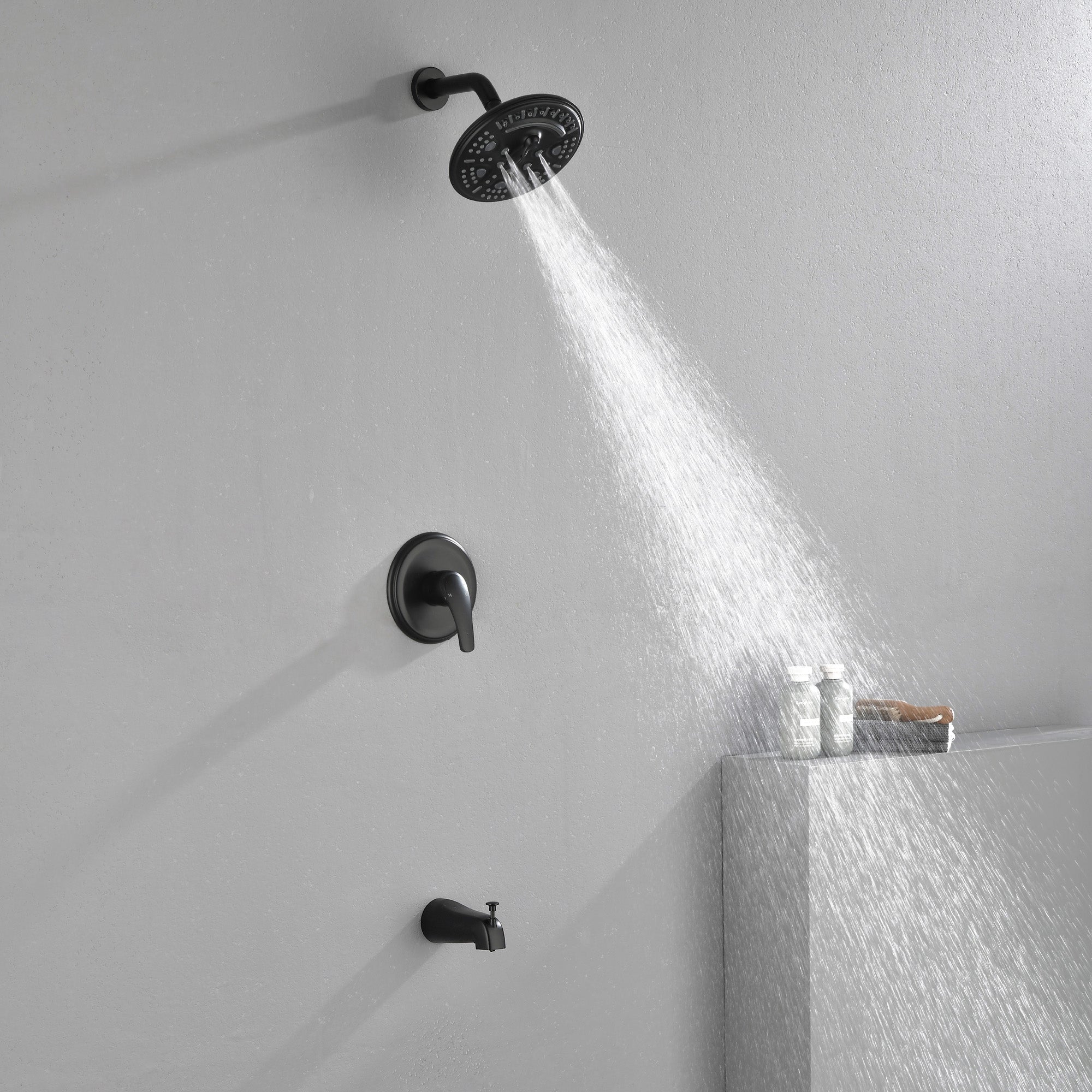 Shower Faucet Set Complete with Tub Spout, Single Function Shower Trim Kit with 8 Inches Shower Head, Rainfall Shower Combo Set Wall Mounted Shower System