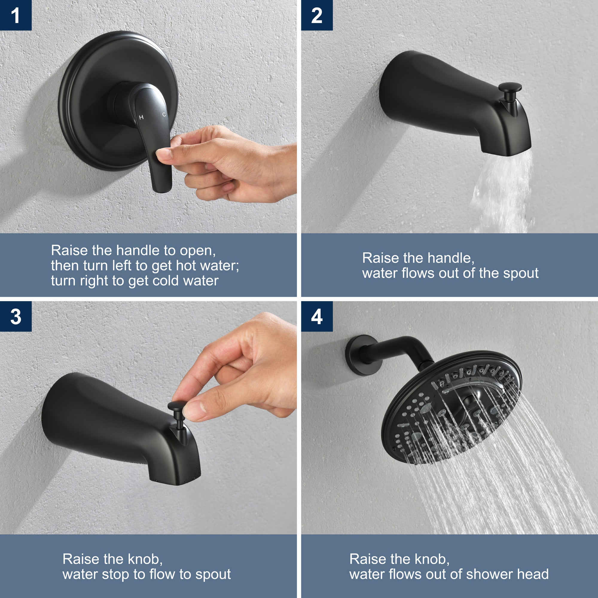 Shower Faucet Set Complete with Tub Spout, Single Function Shower Trim Kit with 8 Inches Shower Head, Rainfall Shower Combo Set Wall Mounted Shower System