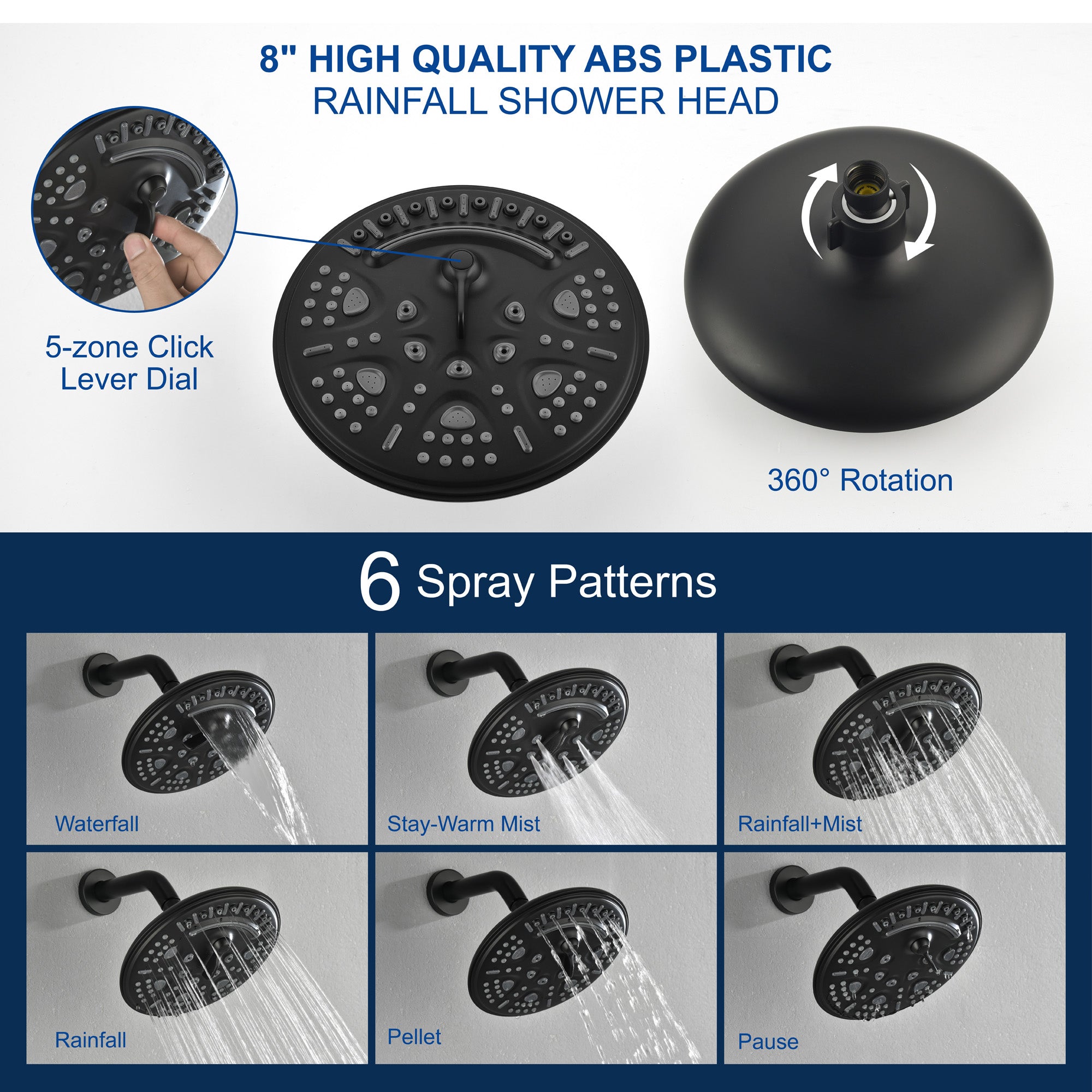 Shower Faucet Set Complete with Tub Spout, Single Function Shower Trim Kit with 8 Inches Shower Head, Rainfall Shower Combo Set Wall Mounted Shower System