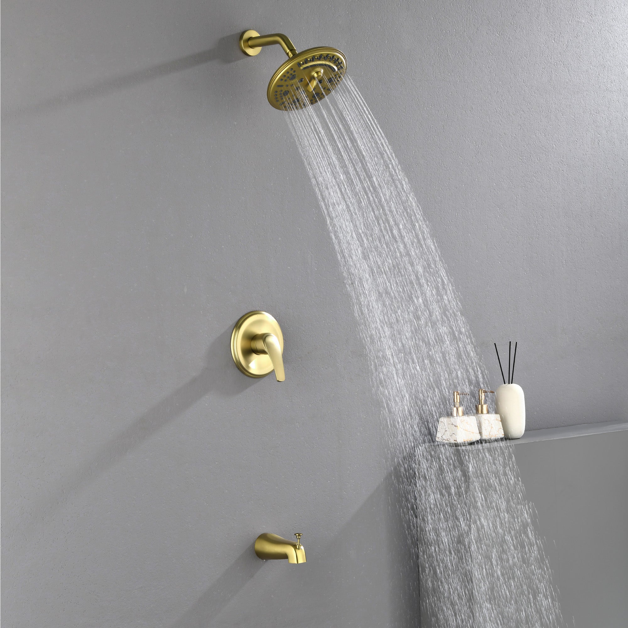 Shower Faucet Set Complete with Tub Spout, Single Function Shower Trim Kit with 8 Inches Shower Head, Rainfall Shower Combo Set Wall Mounted Shower System