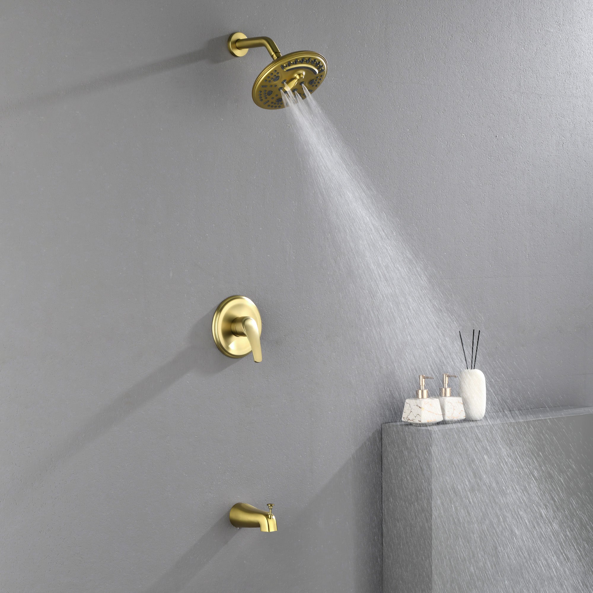 Shower Faucet Set Complete with Tub Spout, Single Function Shower Trim Kit with 8 Inches Shower Head, Rainfall Shower Combo Set Wall Mounted Shower System