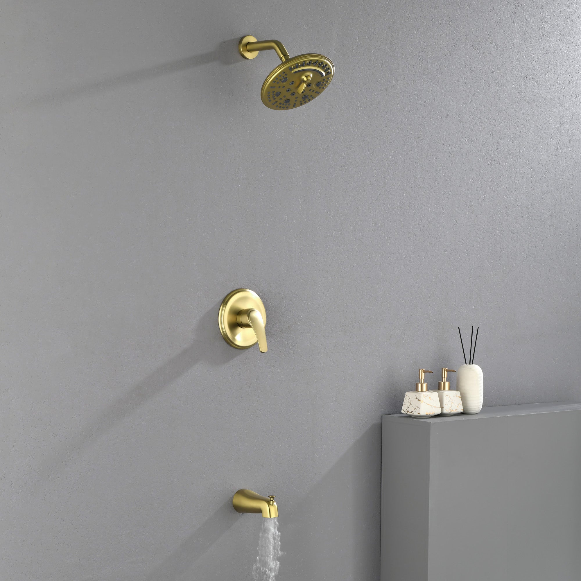 Shower Faucet Set Complete with Tub Spout, Single Function Shower Trim Kit with 8 Inches Shower Head, Rainfall Shower Combo Set Wall Mounted Shower System