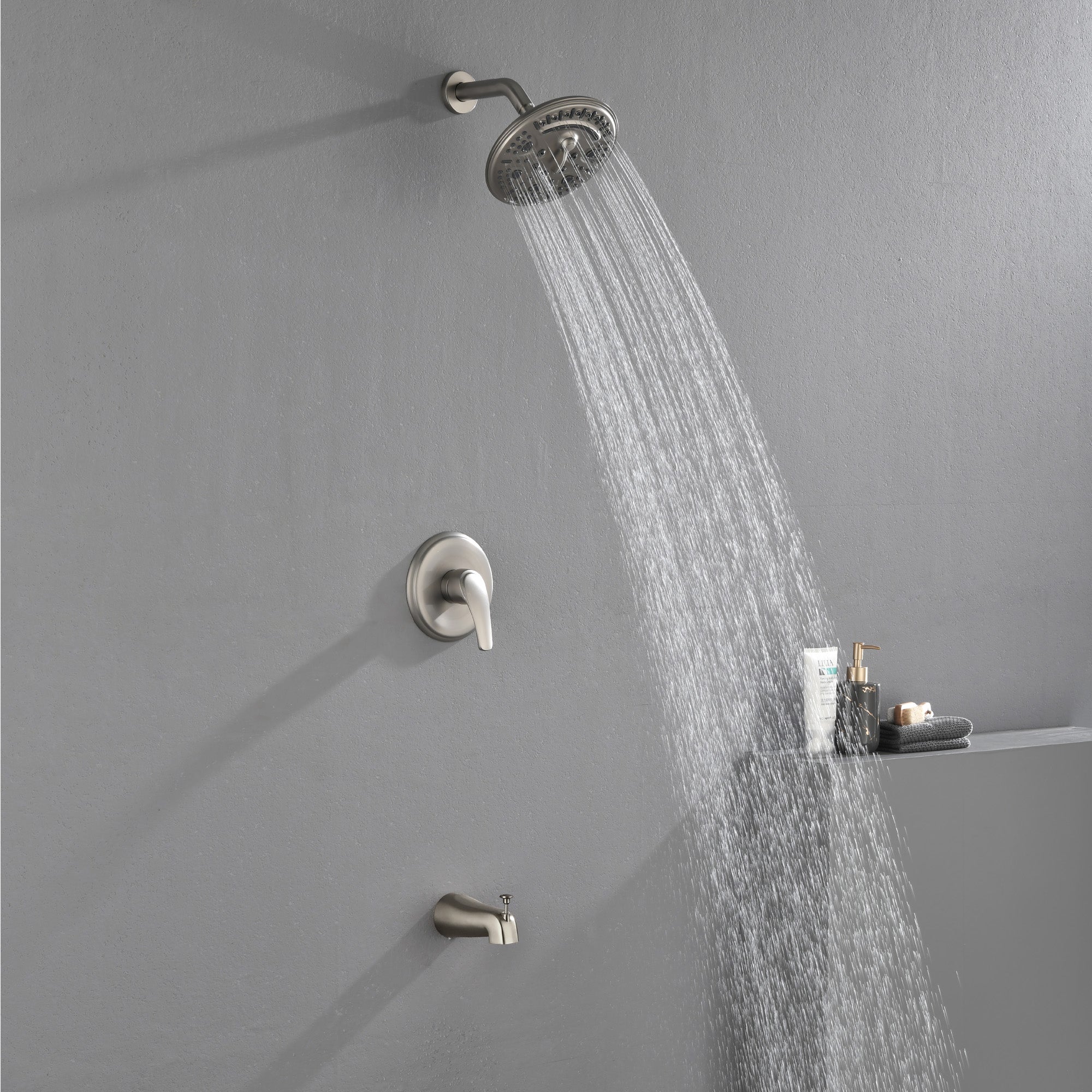Shower Faucet Set Complete with Tub Spout, Single Function Shower Trim Kit with 8 Inches Shower Head, Rainfall Shower Combo Set Wall Mounted Shower System
