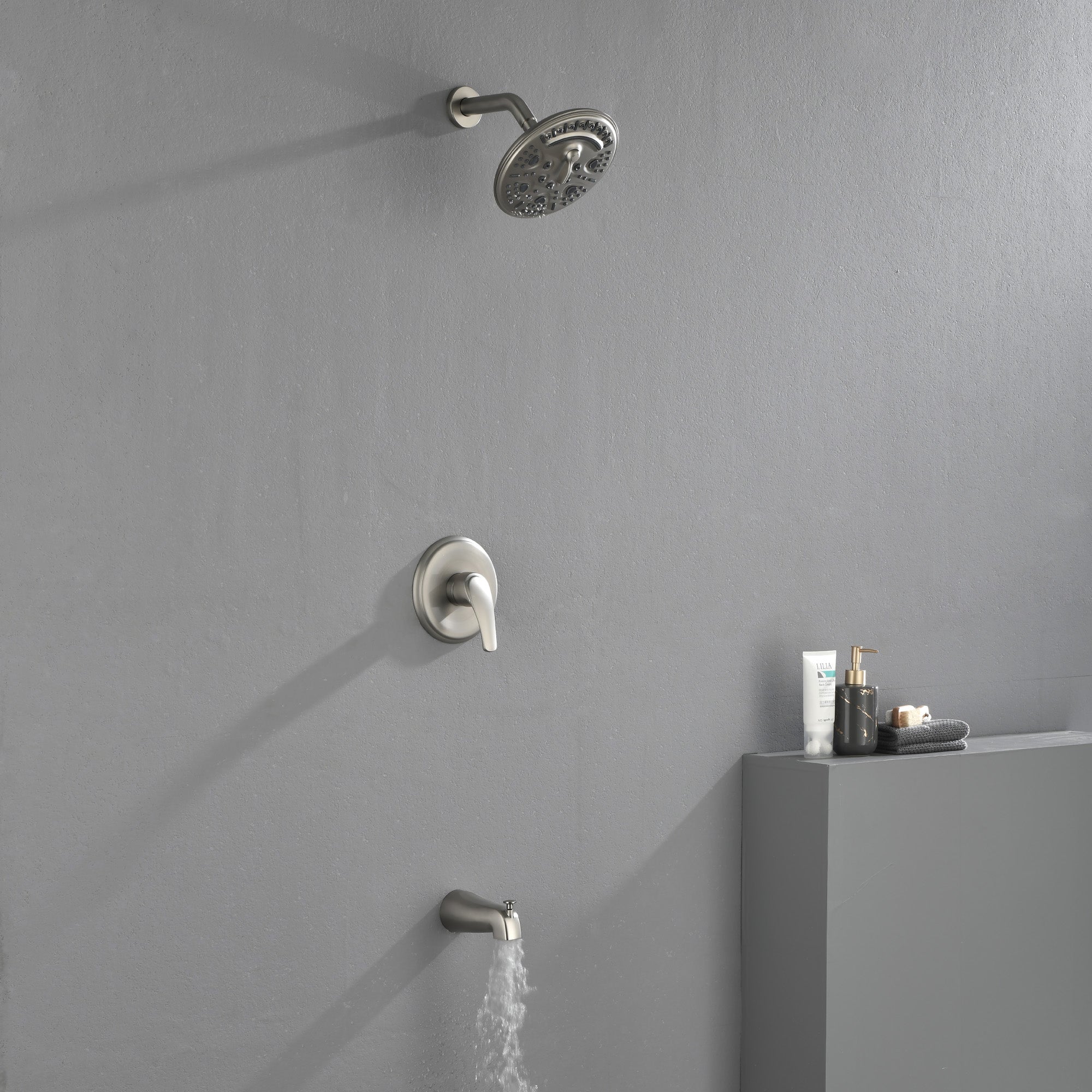 Shower Faucet Set Complete with Tub Spout, Single Function Shower Trim Kit with 8 Inches Shower Head, Rainfall Shower Combo Set Wall Mounted Shower System