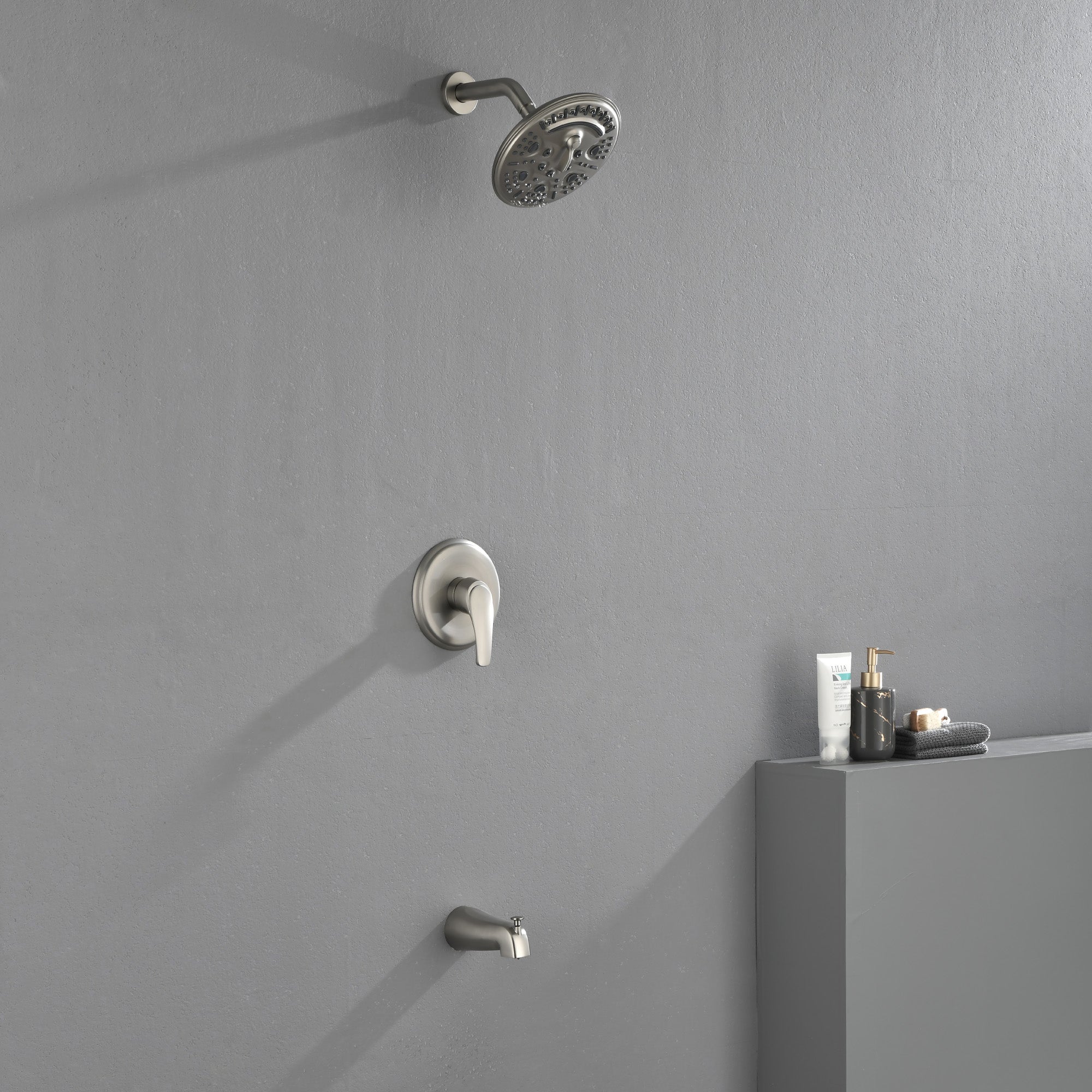 Shower Faucet Set Complete with Tub Spout, Single Function Shower Trim Kit with 8 Inches Shower Head, Rainfall Shower Combo Set Wall Mounted Shower System