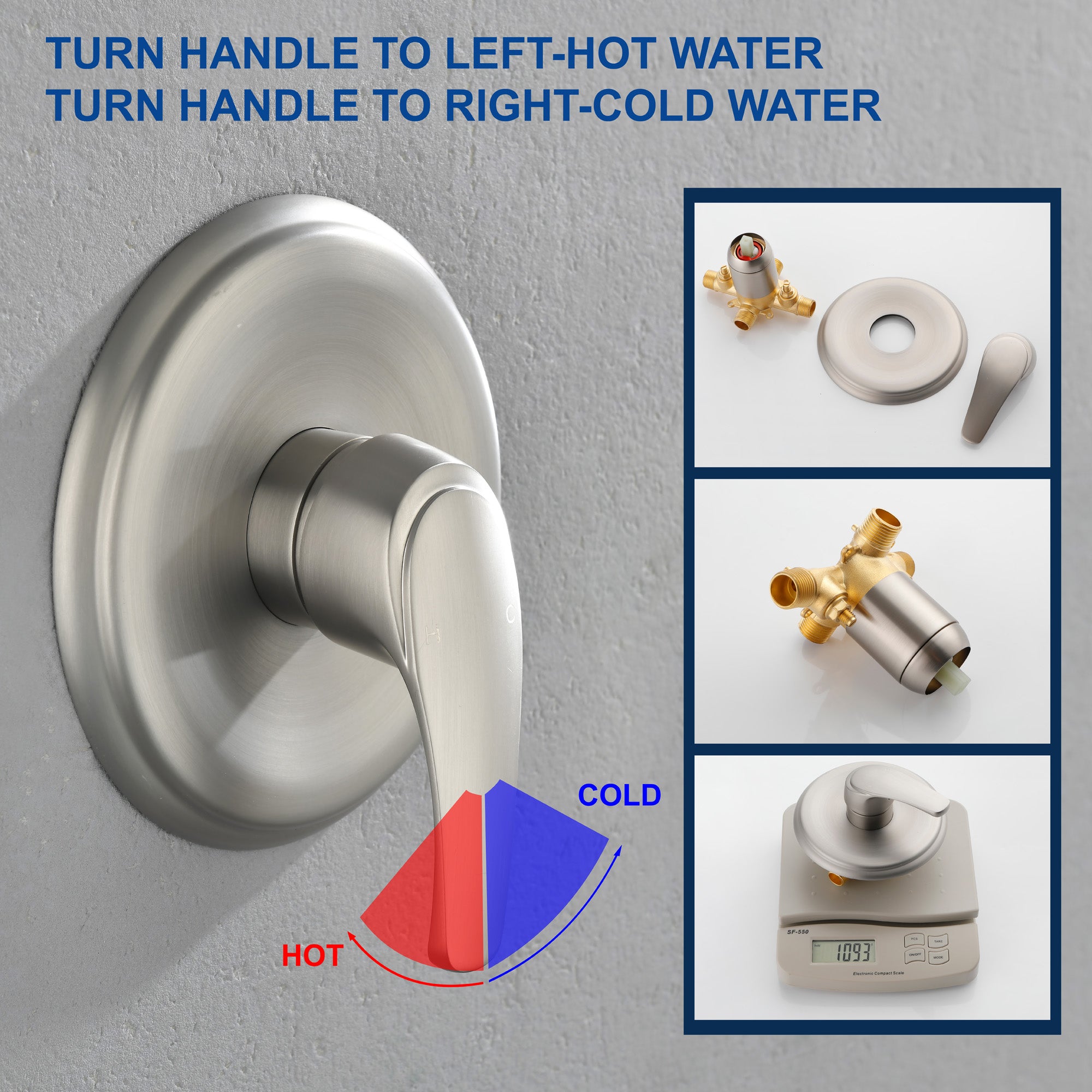 Shower Faucet Set Complete with Tub Spout, Single Function Shower Trim Kit with 8 Inches Shower Head, Rainfall Shower Combo Set Wall Mounted Shower System