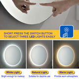 24 Inch Round Bathroom LED Lighted Mirror, Wall Mounted Vanity Makeup Mirror with Lights, 3 Colors Dimmable Brightness, IP54 Waterproof, Smart Touch Switch, Anti-Fog Circle Mirror