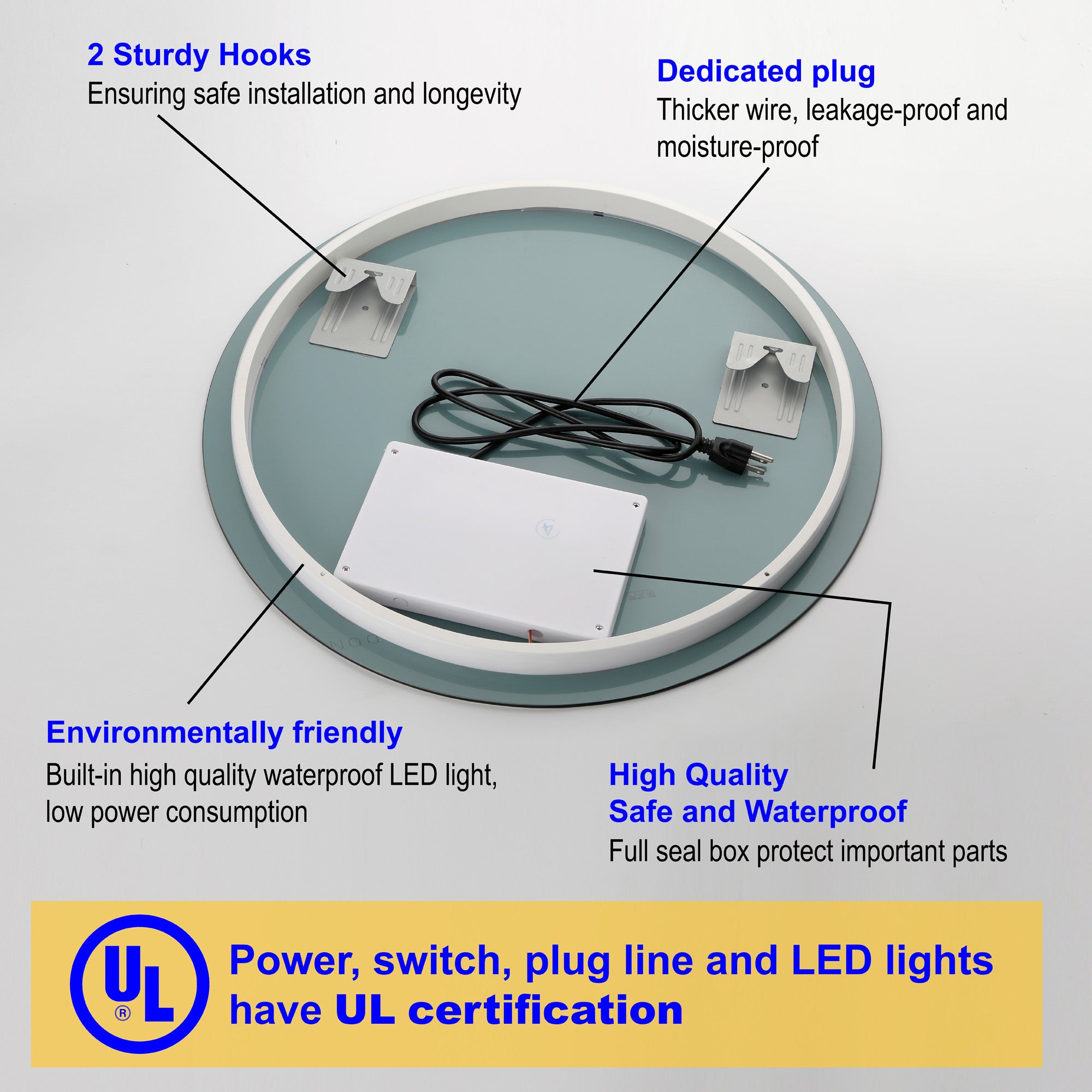 24 Inch Round Bathroom LED Lighted Mirror, Wall Mounted Vanity Makeup Mirror with Lights, 3 Colors Dimmable Brightness, IP54 Waterproof, Smart Touch Switch, Anti-Fog Circle Mirror