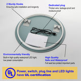 24 Inch Round Bathroom LED Lighted Mirror, Wall Mounted Vanity Makeup Mirror with Lights, 3 Colors Dimmable Brightness, IP54 Waterproof, Smart Touch Switch, Anti-Fog Circle Mirror