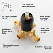 1-Handle Shower Trim Kit with Tub Spout, 9 Ways ABS Hand Shower, Pressure-Balancing Mixing Valve 1-handle-shower-trim-kit-with-tub-spout-9-ways-abs-hand-shower-pressure-balancing-mixing-valve 