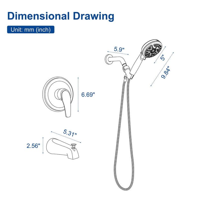 1-Handle Shower Trim Kit with Tub Spout, 9 Ways ABS Hand Shower, Pressure-Balancing Mixing Valve 1-handle-shower-trim-kit-with-tub-spout-9-ways-abs-hand-shower-pressure-balancing-mixing-valve 