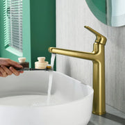 1-Hole Vessel Bathroom Faucet Brass Single Lever Basin Mixer Faucet with Stainles Steel Pop Up Sink Drain 1-hole-vessel-bathroom-faucet-brass-single-lever-basin-mixer-faucet-with-stainles-steel-pop-up-sink-drain Brushed Gold / Brass / 16.3*11.4*3.5inches