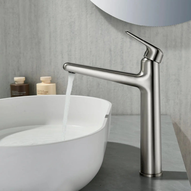 1-Hole Vessel Bathroom Faucet Brass Single Lever Basin Mixer Faucet with Stainles Steel Pop Up Sink Drain 1-hole-vessel-bathroom-faucet-brass-single-lever-basin-mixer-faucet-with-stainles-steel-pop-up-sink-drain Brushed Nickel / Brass / 16.3*11.4*3.5inches