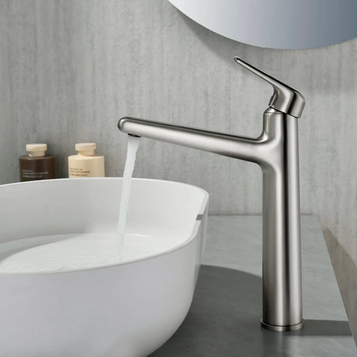 1-Hole Vessel Bathroom Faucet Brass Single Lever Basin Mixer Faucet with Stainles Steel Pop Up Sink Drain 1-hole-vessel-bathroom-faucet-brass-single-lever-basin-mixer-faucet-with-stainles-steel-pop-up-sink-drain Brushed Nickel / Brass / 16.3*11.4*3.5inches