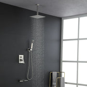 1-handle 3 way Rain Shower System with Handheld Shower, 12" Ceiling Mounted Overhead Shower & Waterfall Bath Spout ceiling-rain-shower-system-12in-handheld-matte-black 
