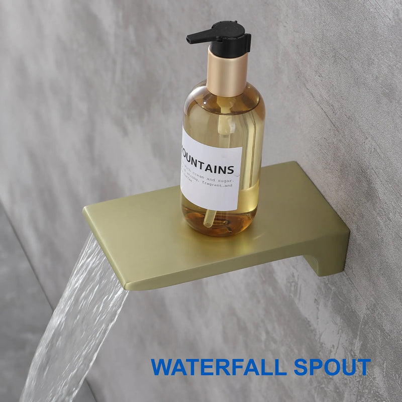 1-handle 3 way Rain Shower System with Handheld Shower, 12" Ceiling Mounted Overhead Shower & Waterfall Bath Spout ceiling-rain-shower-system-12in-handheld-matte-black 