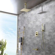 1-handle 3 way Rain Shower System with Handheld Shower, 12" Ceiling Mounted Overhead Shower & Waterfall Bath Spout ceiling-rain-shower-system-12in-handheld-matte-black 