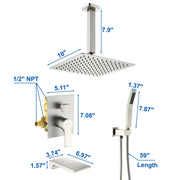 1-handle 3 way Rain Shower System with Handheld Shower, 12" Ceiling Mounted Overhead Shower & Waterfall Bath Spout ceiling-rain-shower-system-12in-handheld-matte-black 