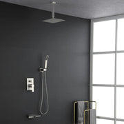 1-handle 3 way Rain Shower System with Handheld Shower, 12" Ceiling Mounted Overhead Shower & Waterfall Bath Spout ceiling-rain-shower-system-12in-handheld-matte-black 