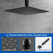 1-handle 3 way Rain Shower System with Handheld Shower, 12" Ceiling Mounted Overhead Shower & Waterfall Bath Spout ceiling-rain-shower-system-12in-handheld-matte-black 