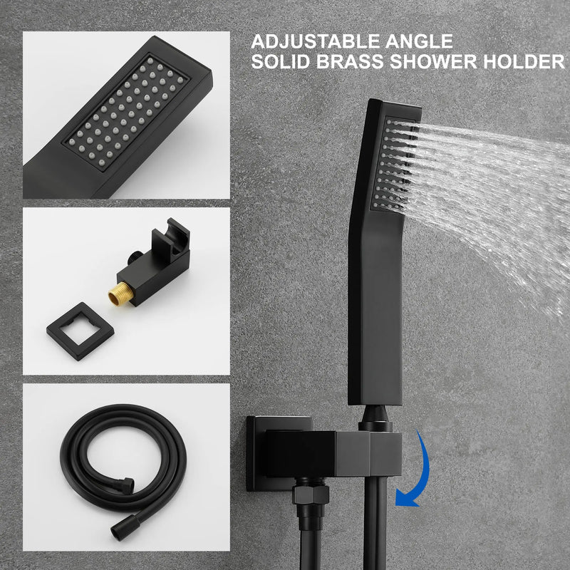1-handle 3 way Rain Shower System with Handheld Shower, 12" Ceiling Mounted Overhead Shower & Waterfall Bath Spout ceiling-rain-shower-system-12in-handheld-matte-black 