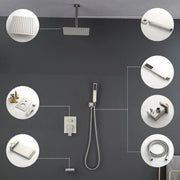 1-handle 3 way Rain Shower System with Handheld Shower, 12" Ceiling Mounted Overhead Shower & Waterfall Bath Spout ceiling-rain-shower-system-12in-handheld-matte-black 