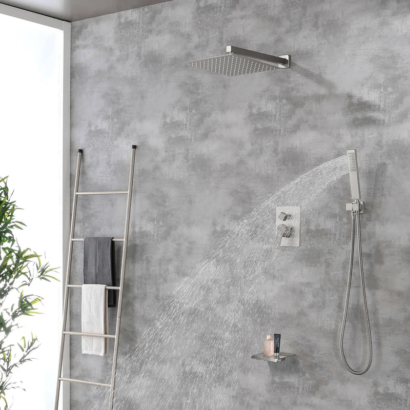 12 Inch Black Shower System Faucet 3-Function Waterfall Tub Complete with Matte Spout Set Square Luxury Wall Mount Rain Mixer shamanda-12-inch-tub-shower-system-matte-black 