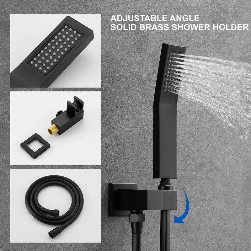 12 Inch Black Shower System Faucet 3-Function Waterfall Tub Complete with Matte Spout Set Square Luxury Wall Mount Rain Mixer shamanda-12-inch-tub-shower-system-matte-black 