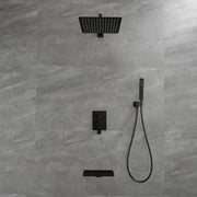 12 Inch Black Shower System Faucet 3-Function Waterfall Tub Complete with Matte Spout Set Square Luxury Wall Mount Rain Mixer shamanda-12-inch-tub-shower-system-matte-black 
