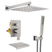 12 Inch Black Shower System Faucet 3-Function Waterfall Tub Complete with Matte Spout Set Square Luxury Wall Mount Rain Mixer shamanda-12-inch-tub-shower-system-matte-black 