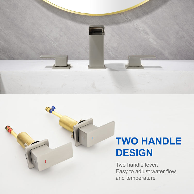 Two Handle Widespread Lavatory with Pop Up Drain Stopper in Brushed Gold| Brushed Nickel| Matte Black