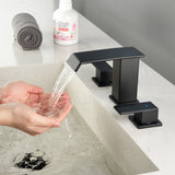 Deck-Mount Widespread Lavatory Faucet Waterfall 8-Inch 2-Handle Bathroom Faucet with Pop Up Drain - Matte Black, Brushed Nickel, Brushed Gold