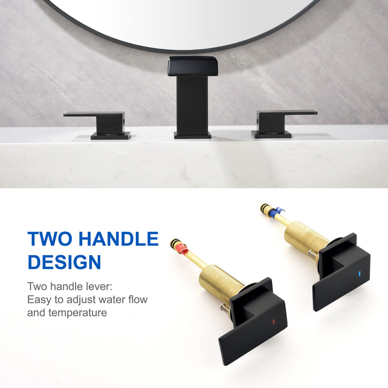 Deck-Mount Widespread Lavatory Faucet Waterfall 8-Inch 2-Handle Bathroom Faucet with Pop Up Drain - Matte Black, Brushed Nickel, Brushed Gold