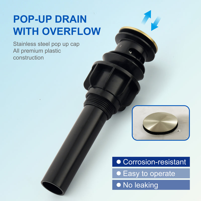 Deck-Mount Widespread Lavatory Faucet Waterfall 8-Inch 2-Handle Bathroom Faucet with Pop Up Drain - Matte Black, Brushed Nickel, Brushed Gold