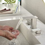 Deck-Mount Widespread Lavatory Faucet Waterfall 8-Inch 2-Handle Bathroom Faucet with Pop Up Drain - Matte Black, Brushed Nickel, Brushed Gold