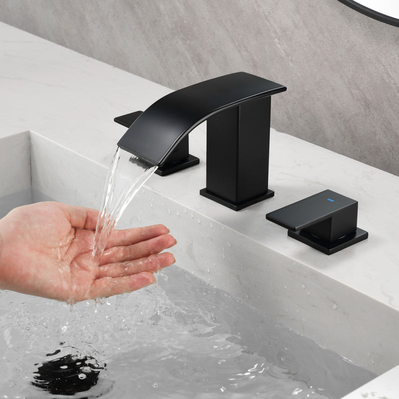 8 Inch Widespread Bathroom Faucet Double Handle 3 Hole Waterfall Bathroom Vanity Faucet with Pop-Up Drain For Sink