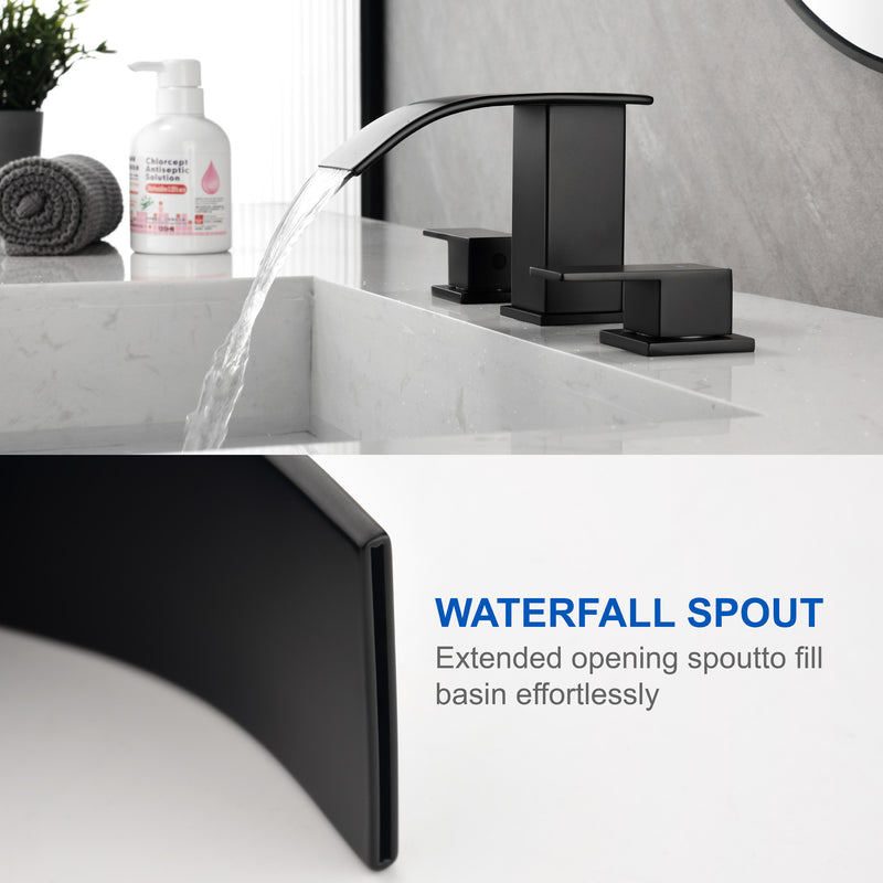 8 Inch Widespread Bathroom Faucet Double Handle 3 Hole Waterfall Bathroom Vanity Faucet with Pop-Up Drain For Sink
