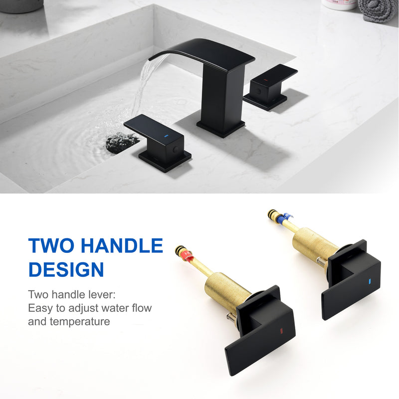 8 Inch Widespread Bathroom Faucet Double Handle 3 Hole Waterfall Bathroom Vanity Faucet with Pop-Up Drain For Sink