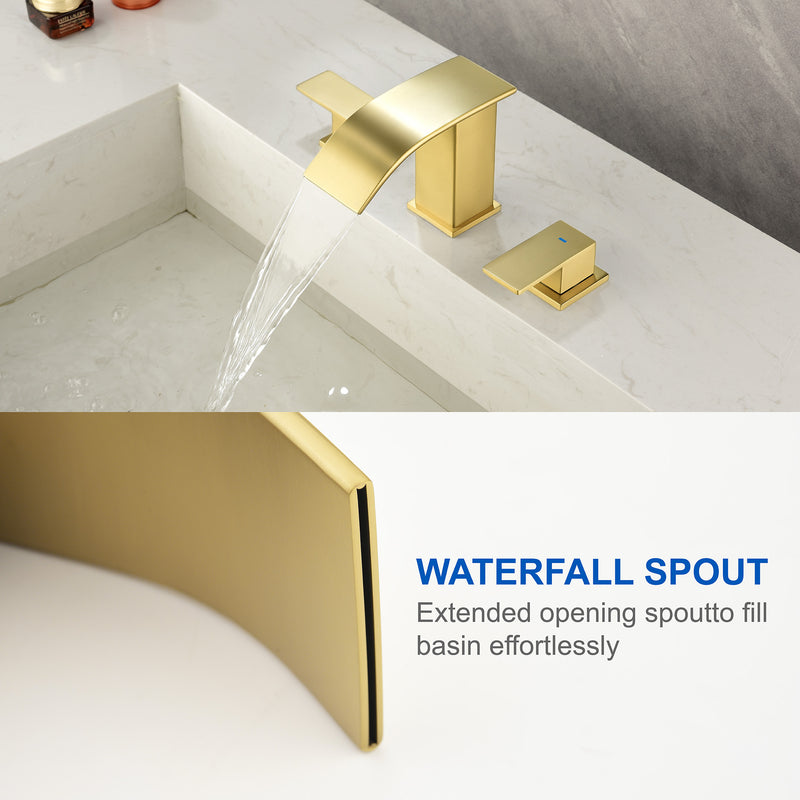 8 Inch Widespread Bathroom Faucet Double Handle 3 Hole Waterfall Bathroom Vanity Faucet with Pop-Up Drain For Sink