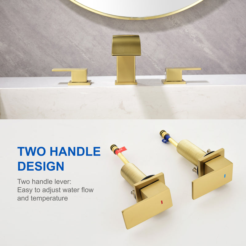 8 Inch Widespread Bathroom Faucet Double Handle 3 Hole Waterfall Bathroom Vanity Faucet with Pop-Up Drain For Sink