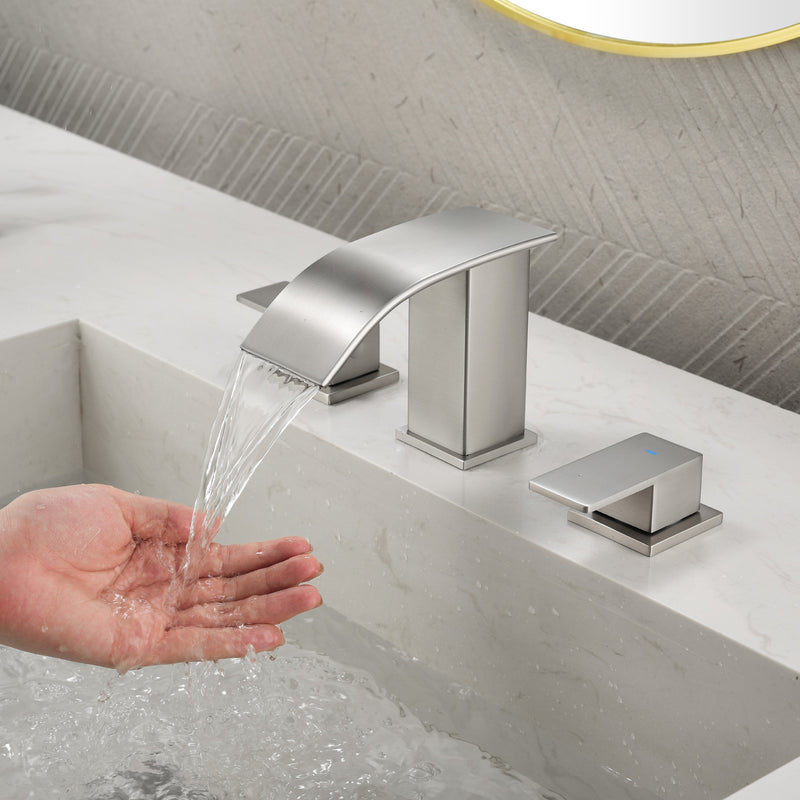 8 Inch Widespread Bathroom Faucet Double Handle 3 Hole Waterfall Bathroom Vanity Faucet with Pop-Up Drain For Sink