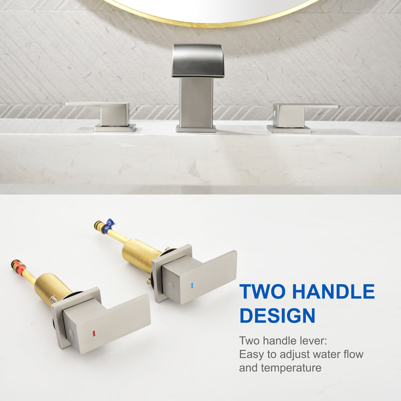 8 Inch Widespread Bathroom Faucet Double Handle 3 Hole Waterfall Bathroom Vanity Faucet with Pop-Up Drain For Sink