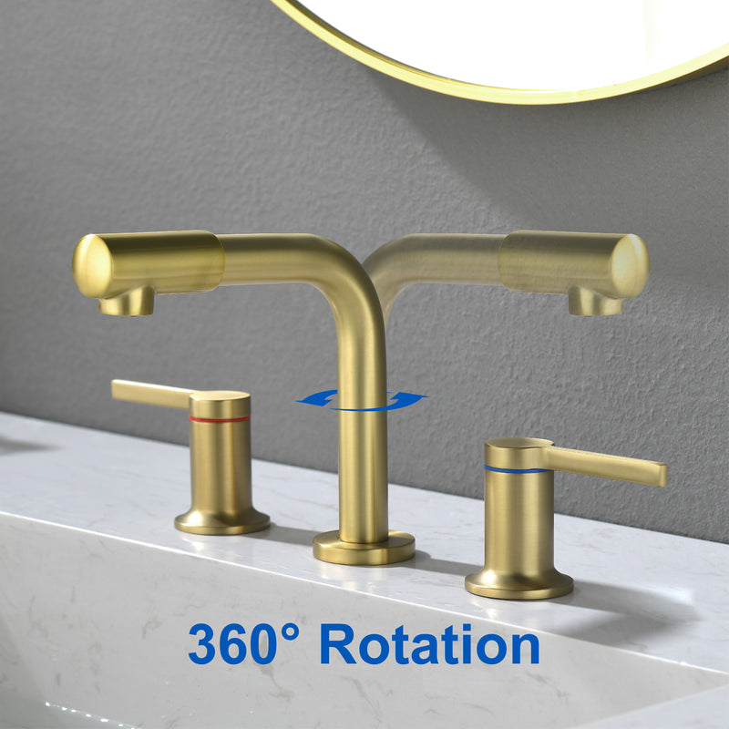 Widespread Bathroom Faucet with 360 Degree Swivel Nozzle and Spout 2 Unique Knob Handles Bathroom Sink Faucet 3 Hole