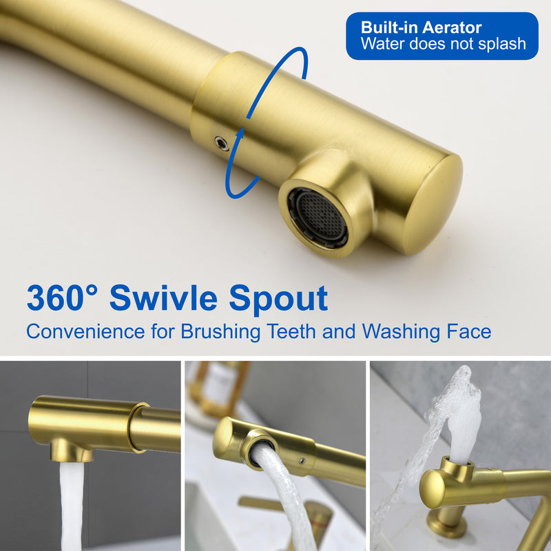 Widespread Bathroom Faucet with 360 Degree Swivel Nozzle and Spout 2 Unique Knob Handles Bathroom Sink Faucet 3 Hole