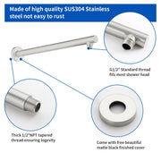 15.7-Inch In Wall Round Shower Arm 90 Degree with Flange in Matte Black | Brushed Nickel | Brushed Gold 15-7-inch-in-wall-round-shower-arm-90-degree-with-flange-in-matte-black-brushed-nickel-brushed-gold 