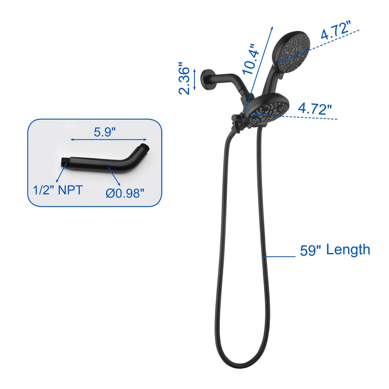 Dual Shower System with 5-Setting Rainfall Shower Head & Handheld Shower, 59in. Stainless Steel Hose