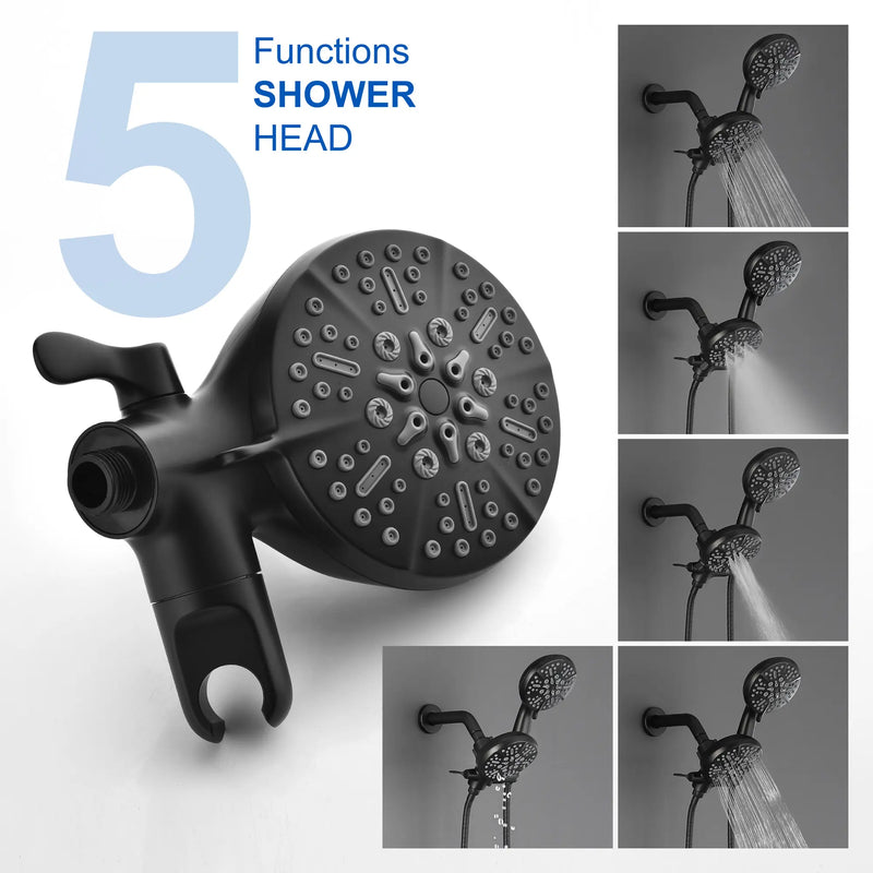 Dual Shower System with 5-Setting Rainfall Shower Head & Handheld Shower, 59in. Stainless Steel Hose